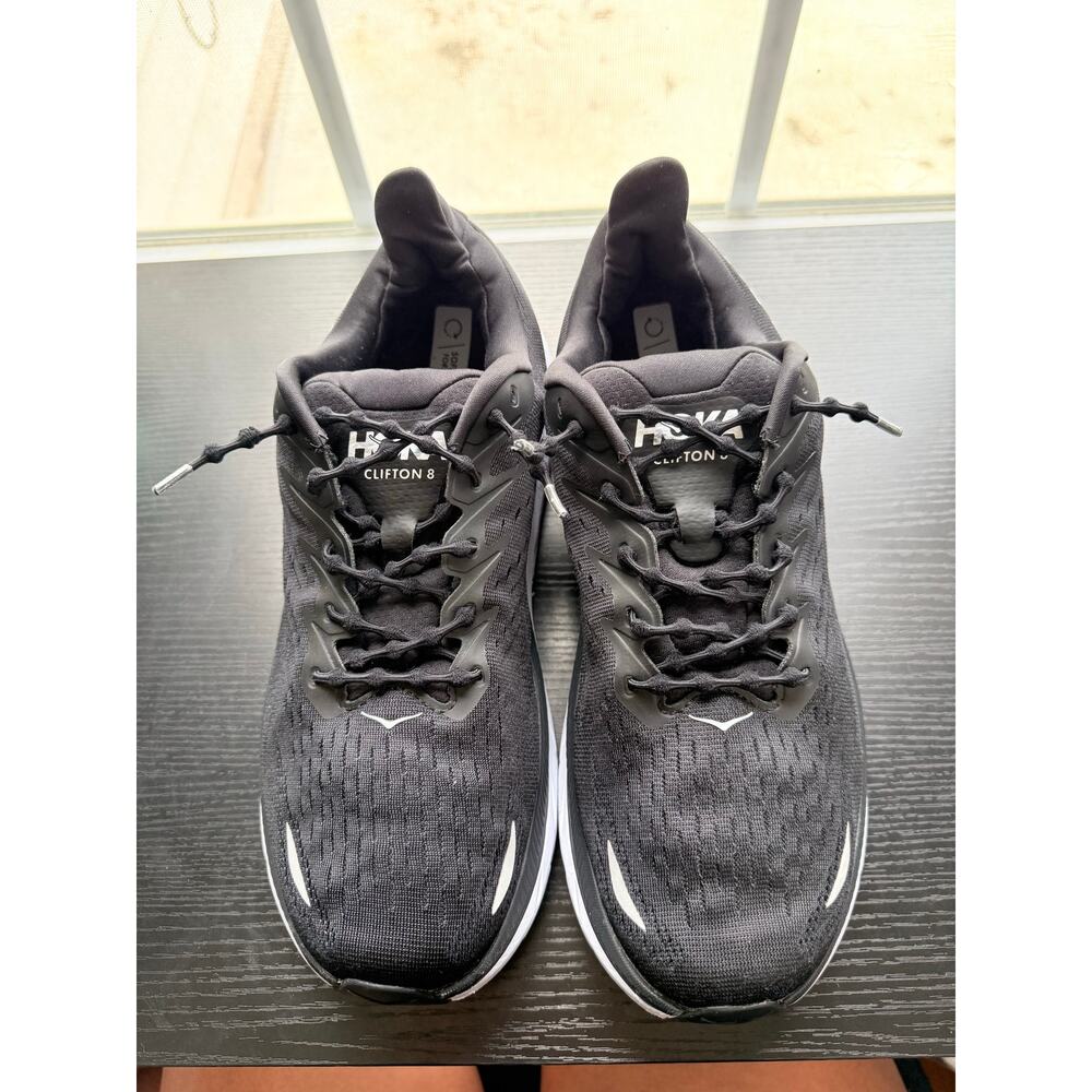 HOKA Clifton 8 Running Shoes Black White Men’s 11 Wide 2E Lightweight Trainer